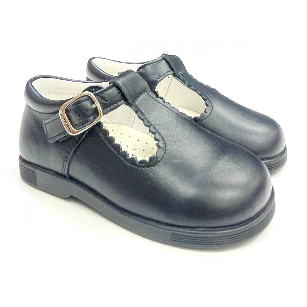 Y97411 Andanines Buckle T-Bar Shoe Navy Leather