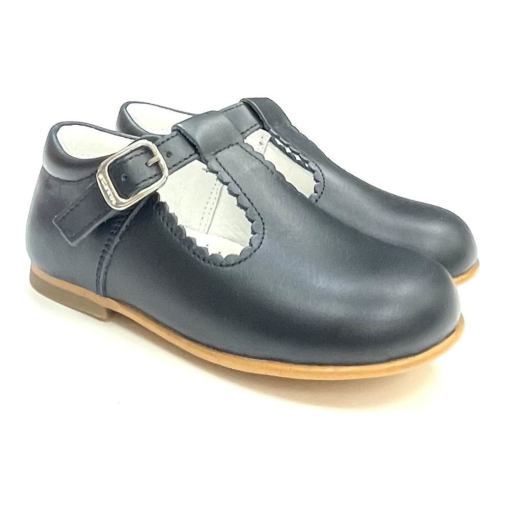 E71747 Andanines Buckle T-Bar Shoe Navy Leather