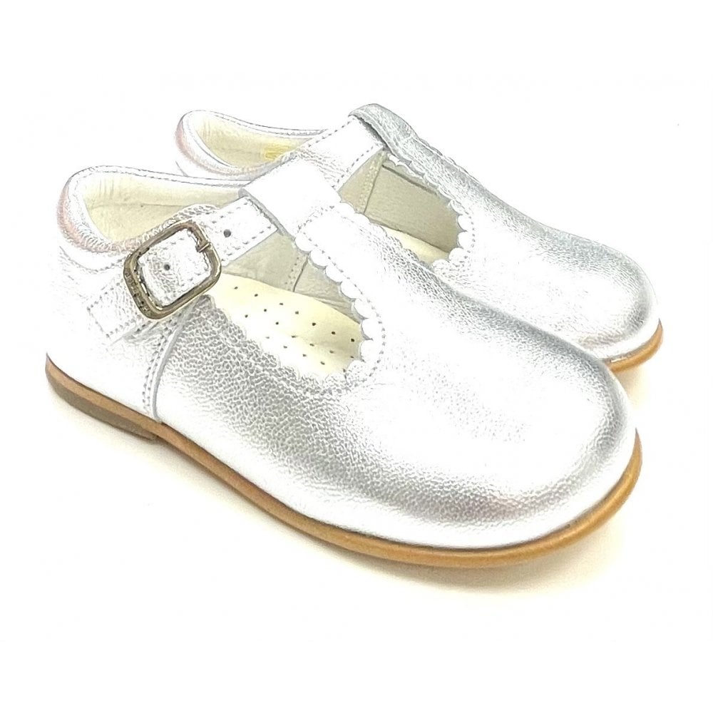 E71747 Andanines Buckle T-Bar Shoe Silver Leather