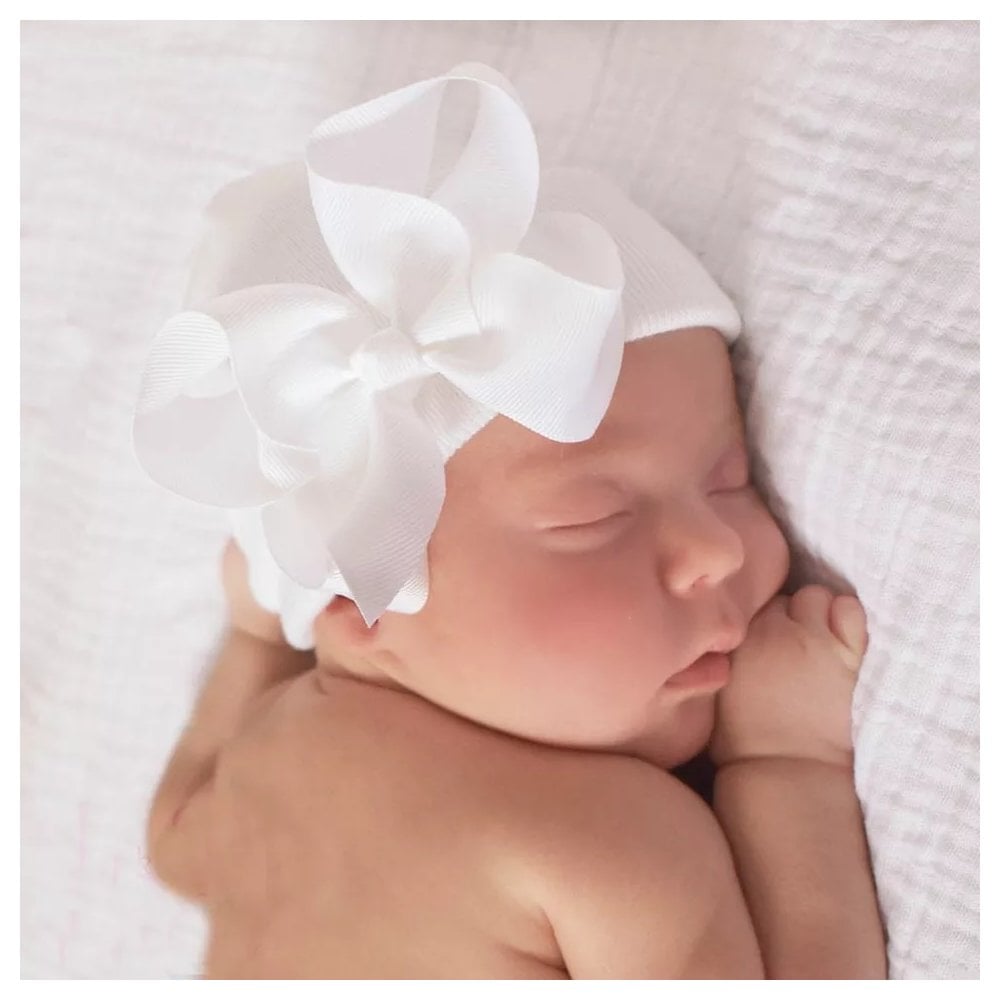 Newborn Baby Hat White Bow