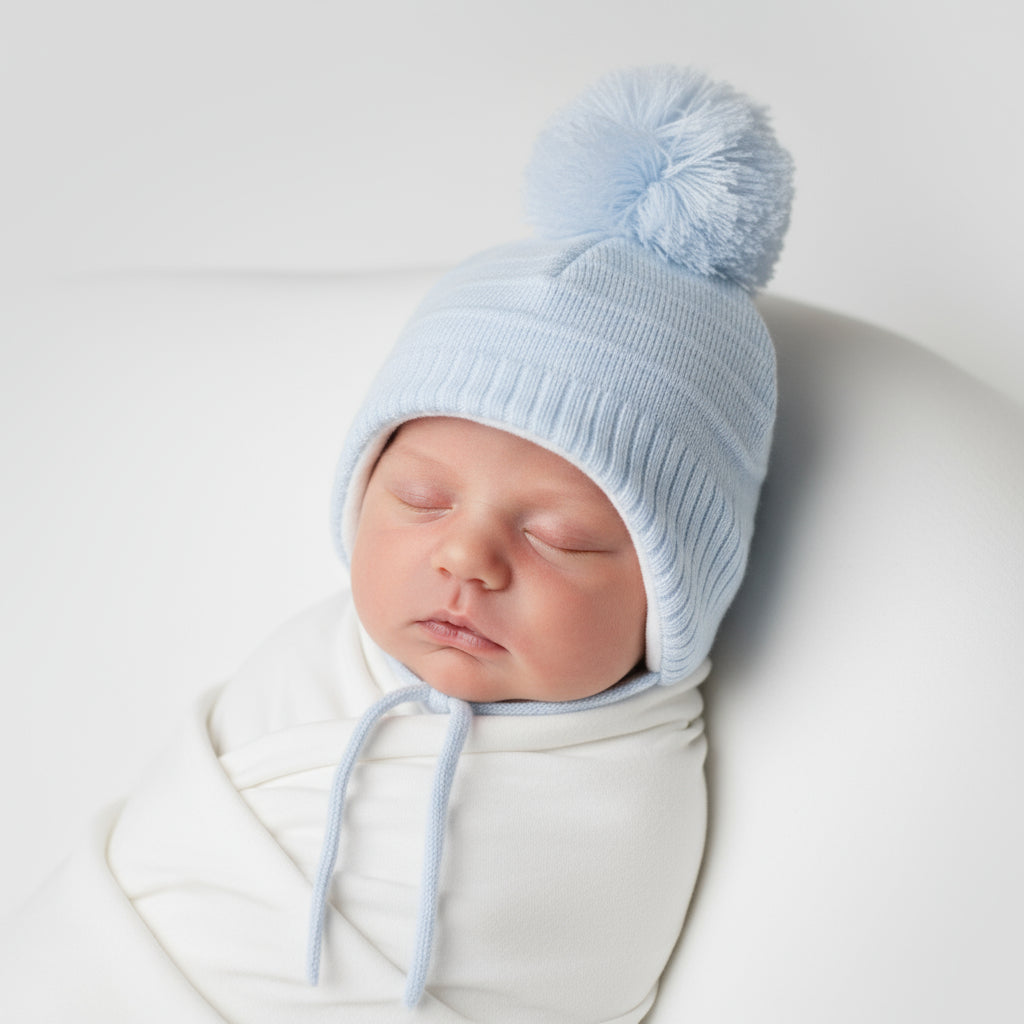 Tiny New Baby Blue Pom Hat