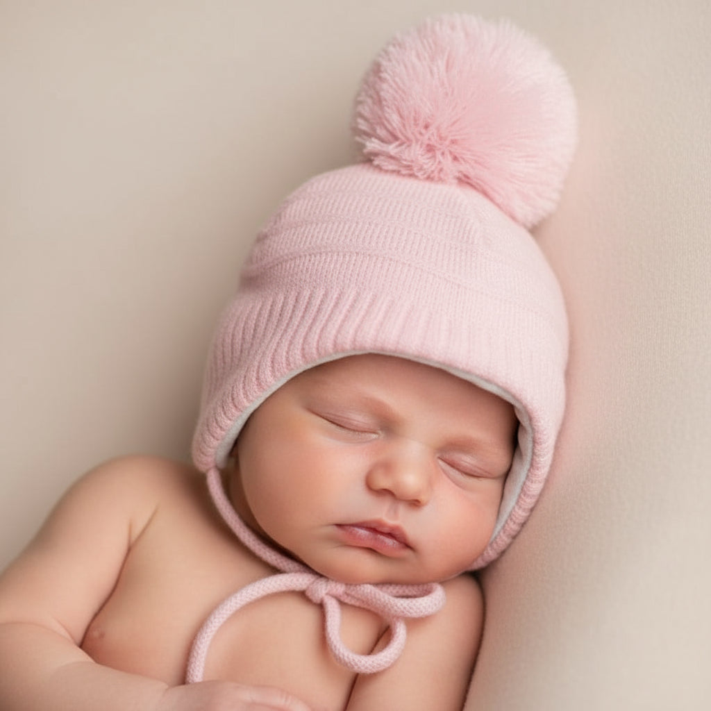 Tiny New Baby Pink Pom Hat