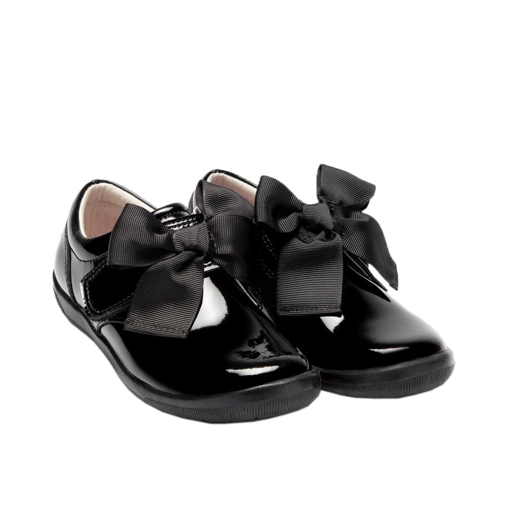 LKSA8270 Elizabeth Velcro Bow Shoe Black Patent