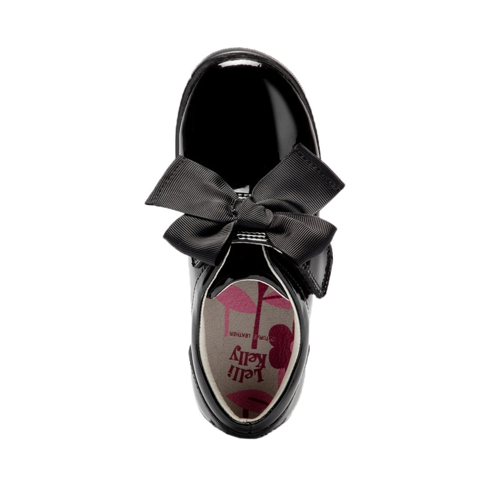 LKSA8270 Elizabeth Velcro Bow Shoe Black Patent