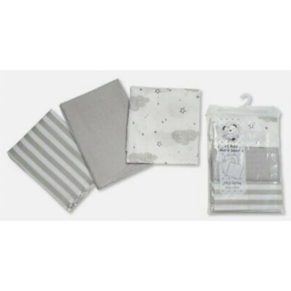 Muslin Squares 3 Pack Cloud/Stripe Grey