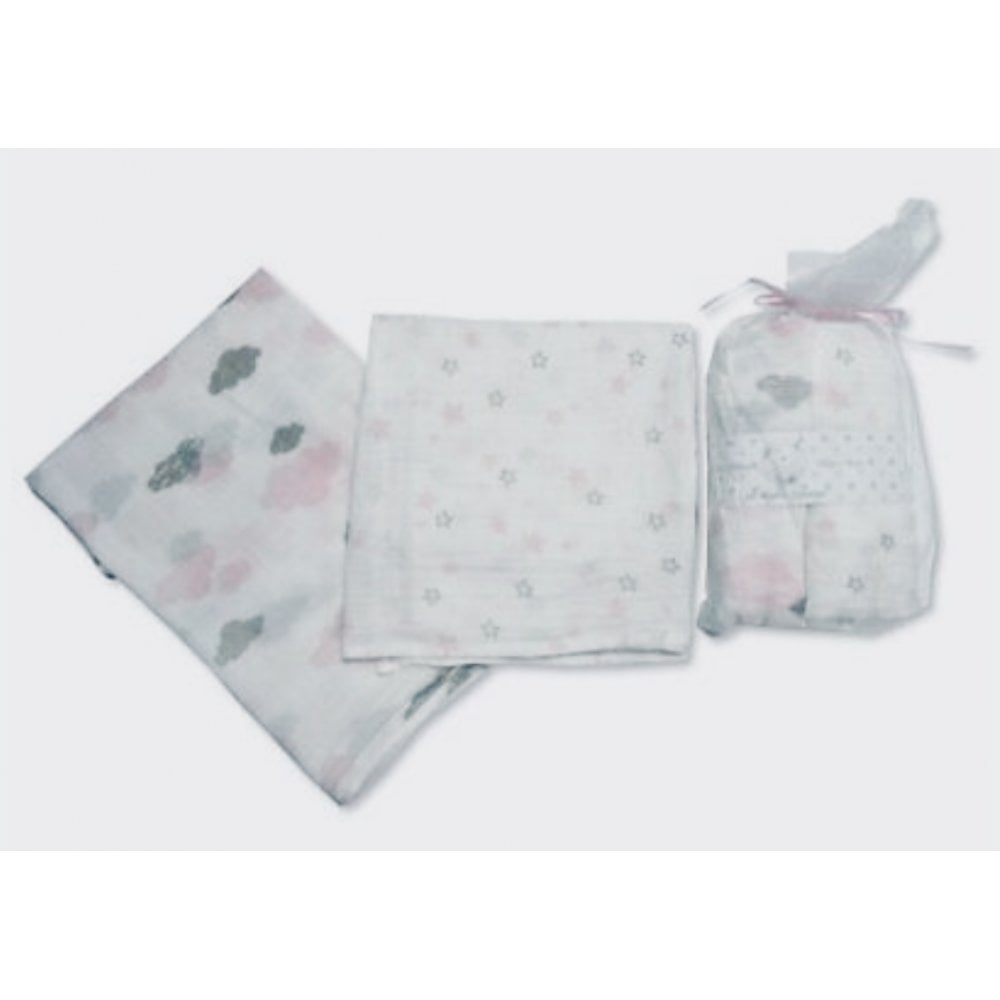Muslin Squares 2 Pack Cloud/Stars Pink