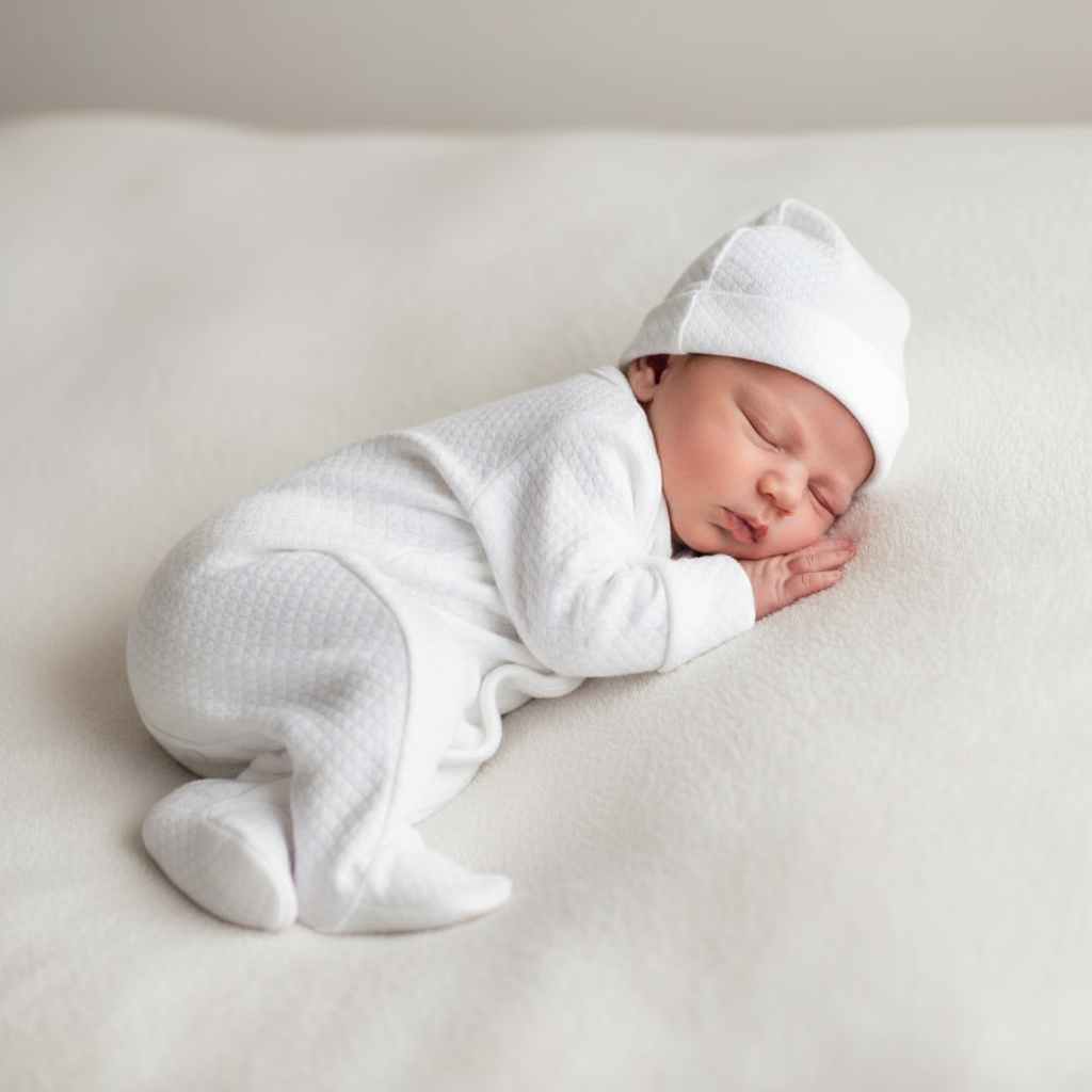 MB5133 White Baby Grow with Hat
