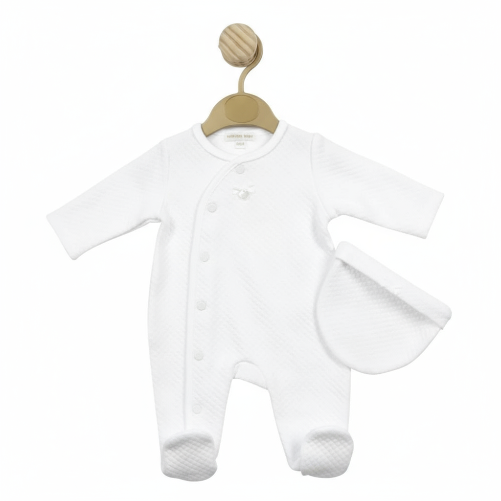 MB5133 White Baby Grow with Hat