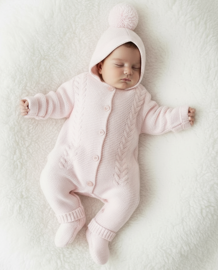 A4290 Baby Girls Knitted Pram Suit Pink