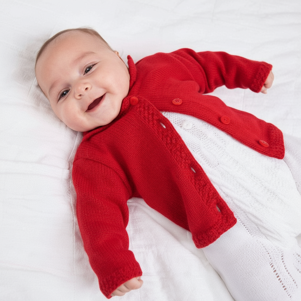 A1655 Babies Red Button Up Knitted Cardigan