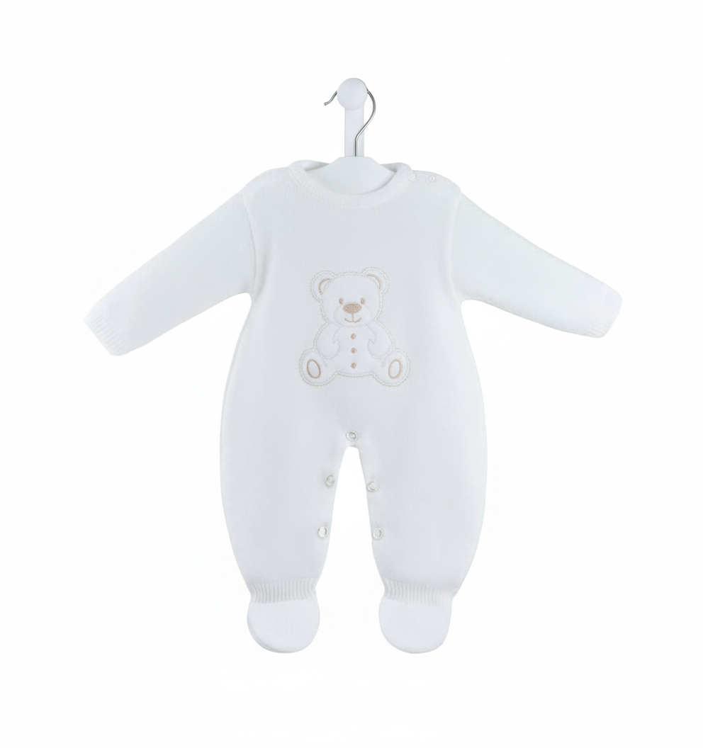 A4548 Teddy Bear Baby Grow white/Taupe
