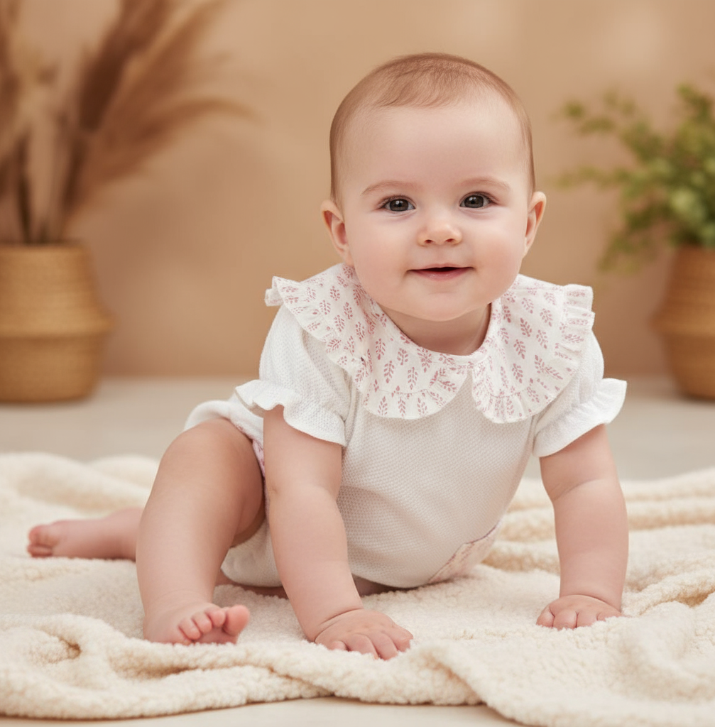 11462 Baby Girls Baby Pink Floral Romper Suit