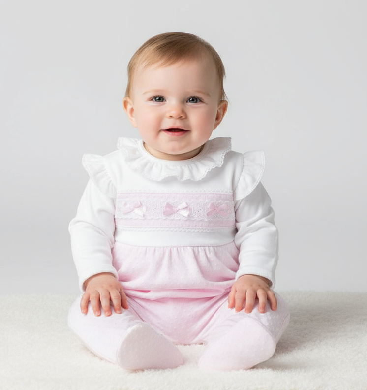 AV6120 Ruffle & Lace Dobbie Sleepsuit