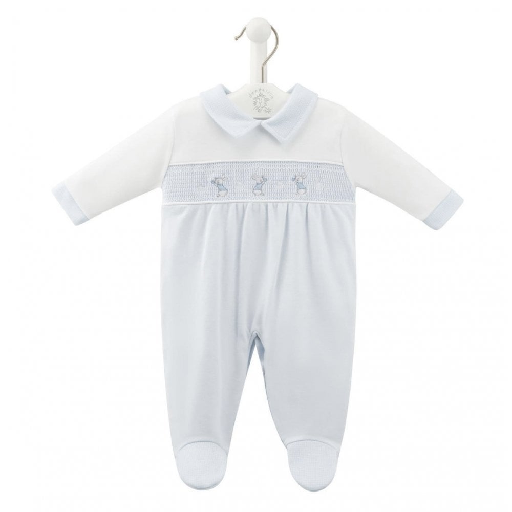AV6127 Boys Bunny & Star Smocked Baby Grow