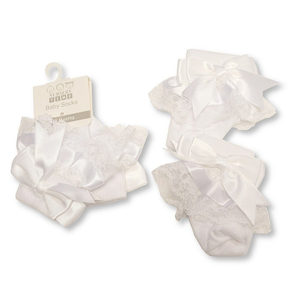 Baby Girls Frilly White Lace Ankle Socks