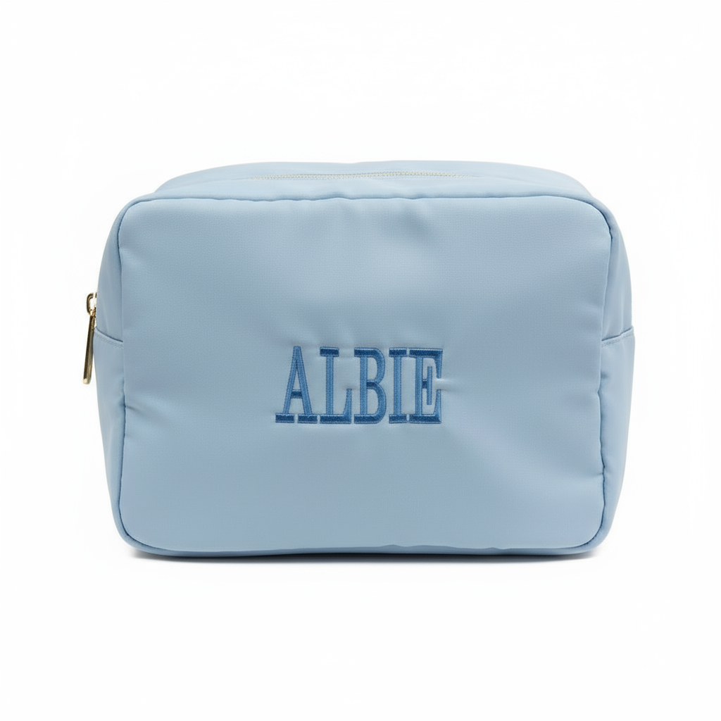 Pouch Embroidered Zip Bag Large Baby Blue