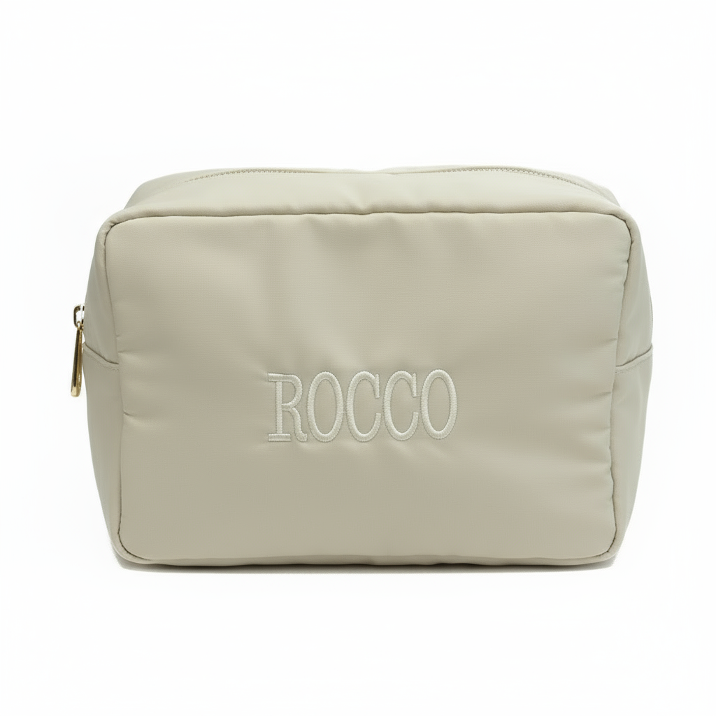 Pouch Embroidered Zip Bag Large Beige