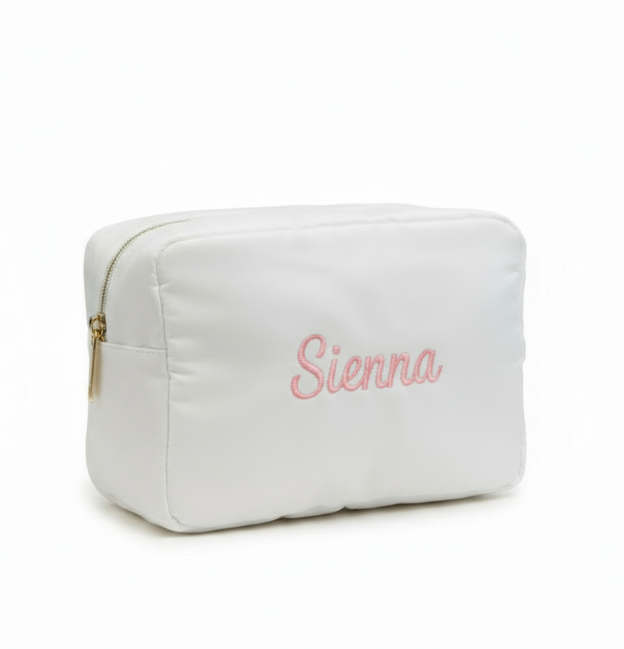 Pouch Embroidered Zip Bag Large White