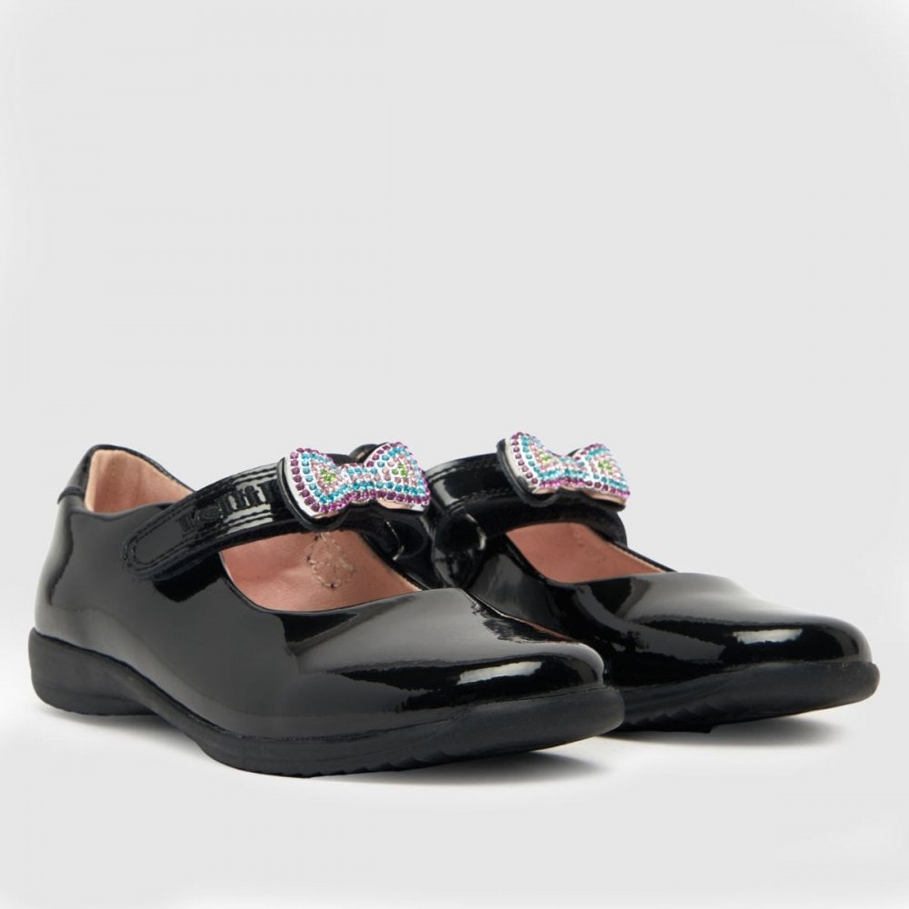 LK08116 Lelli Kelly F Fit Erin Bow Black Patent School Shoes