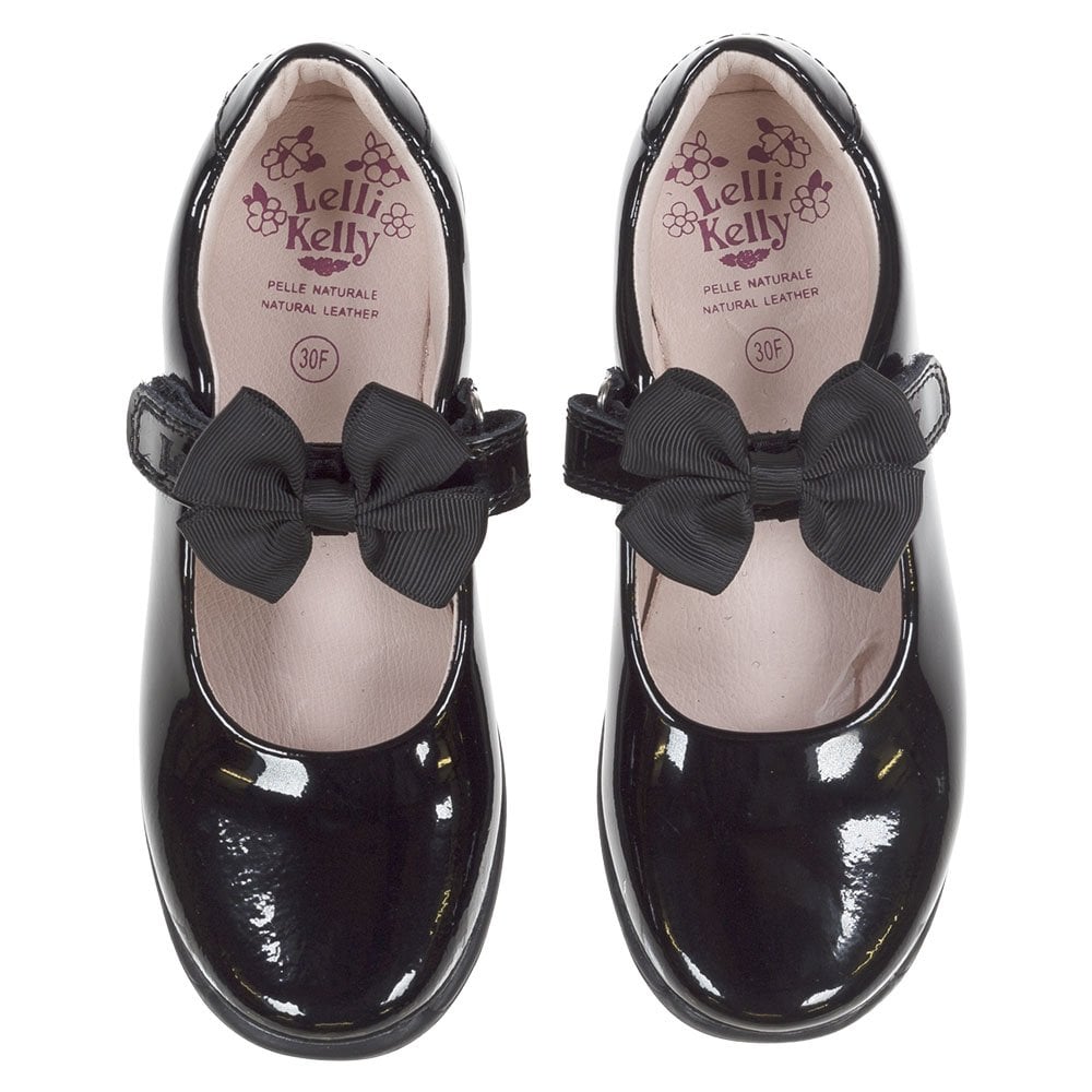LK08116 Lelli Kelly F Fit Erin Bow Black Patent School Shoes