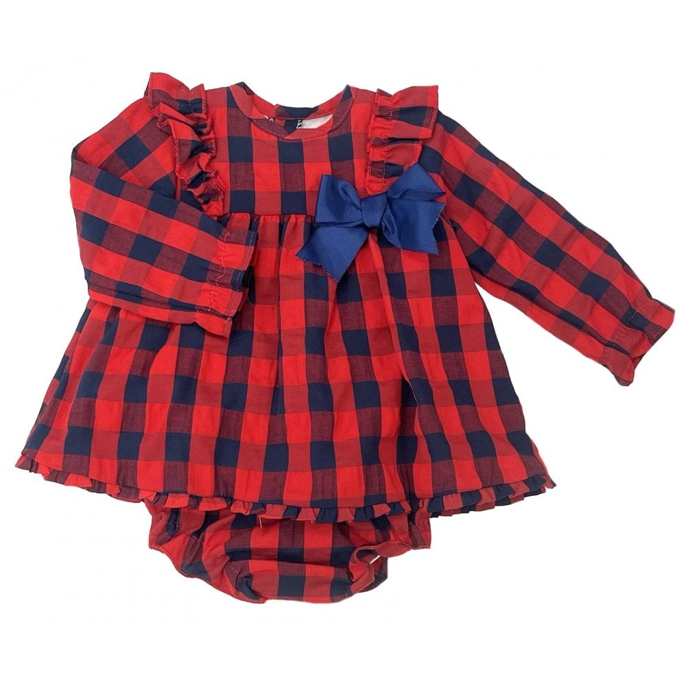 23421 Baby Girls Red & Navy Check Dress