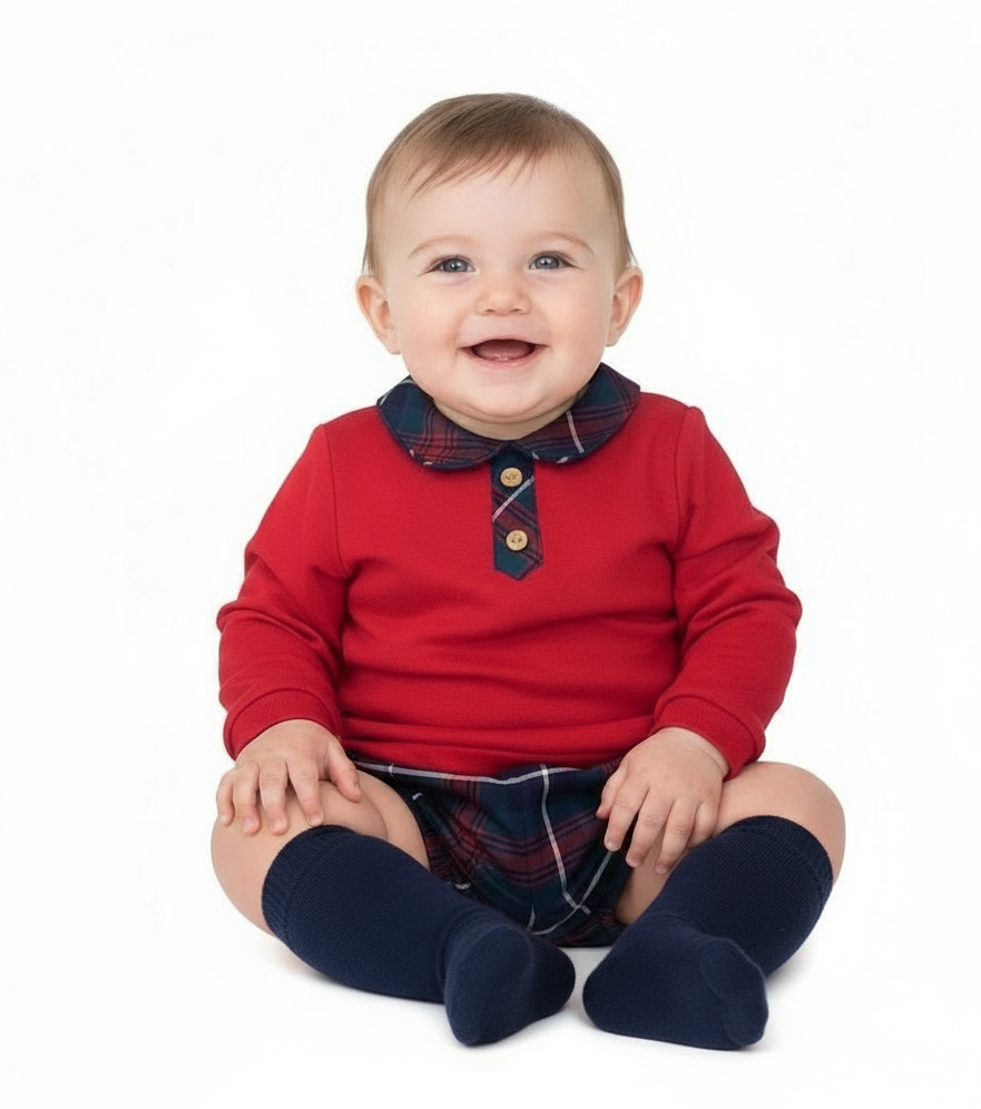 1030 Boys Red Tartan Top and Pants Set