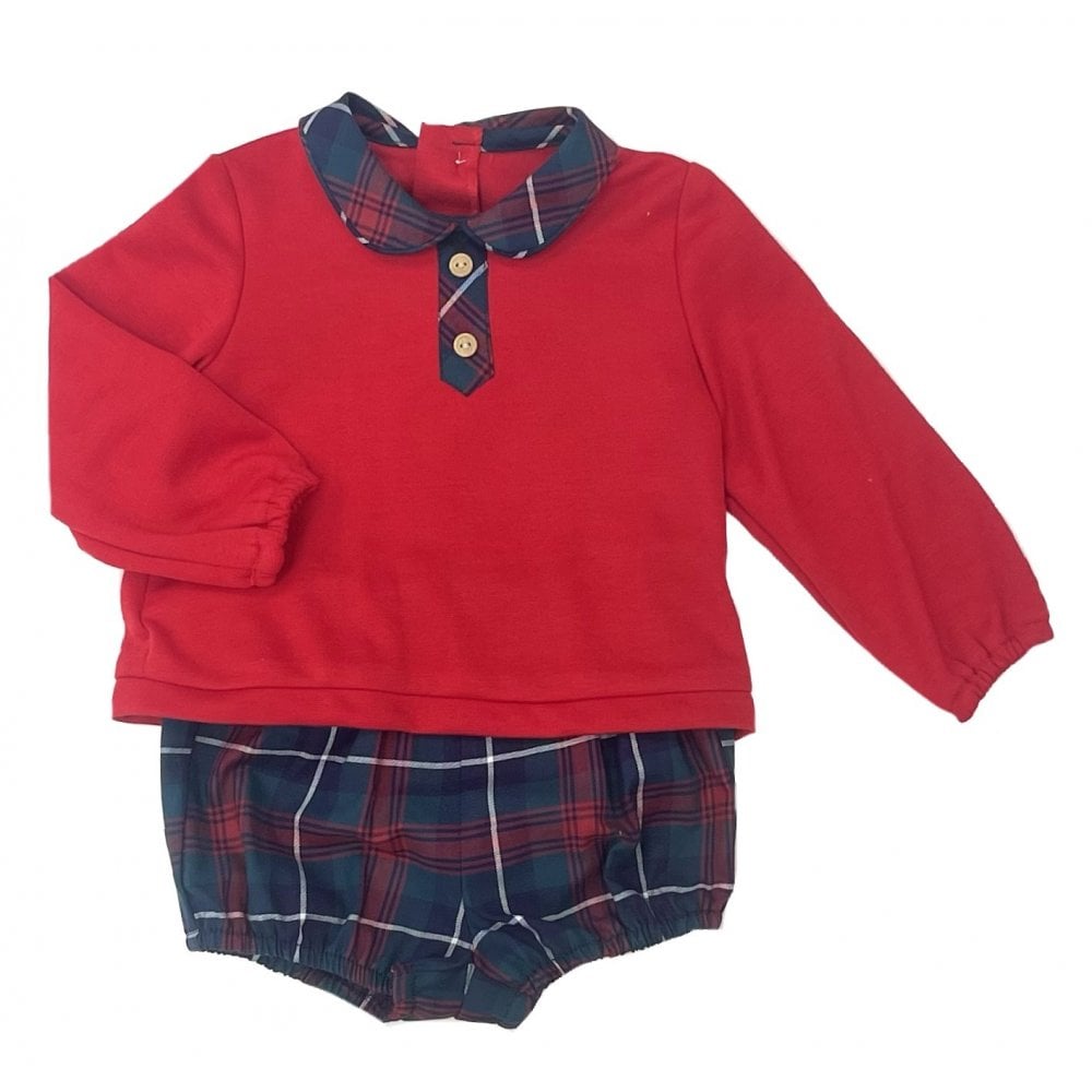 1030 Boys Red Tartan Top and Pants Set