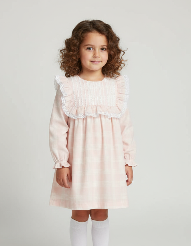 90478 Girls Pink Checked Frilly Dress