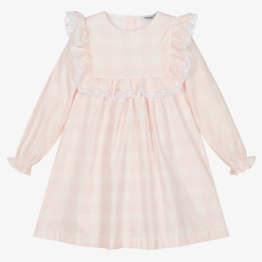 90478 Girls Pink Checked Frilly Dress