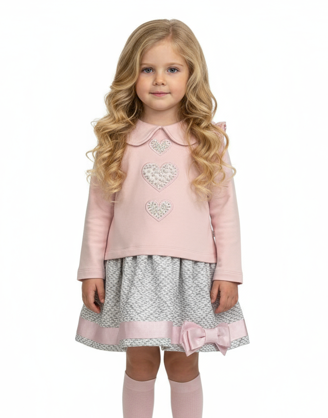 0121110 Heart Pearl Diamante Jumper Dress