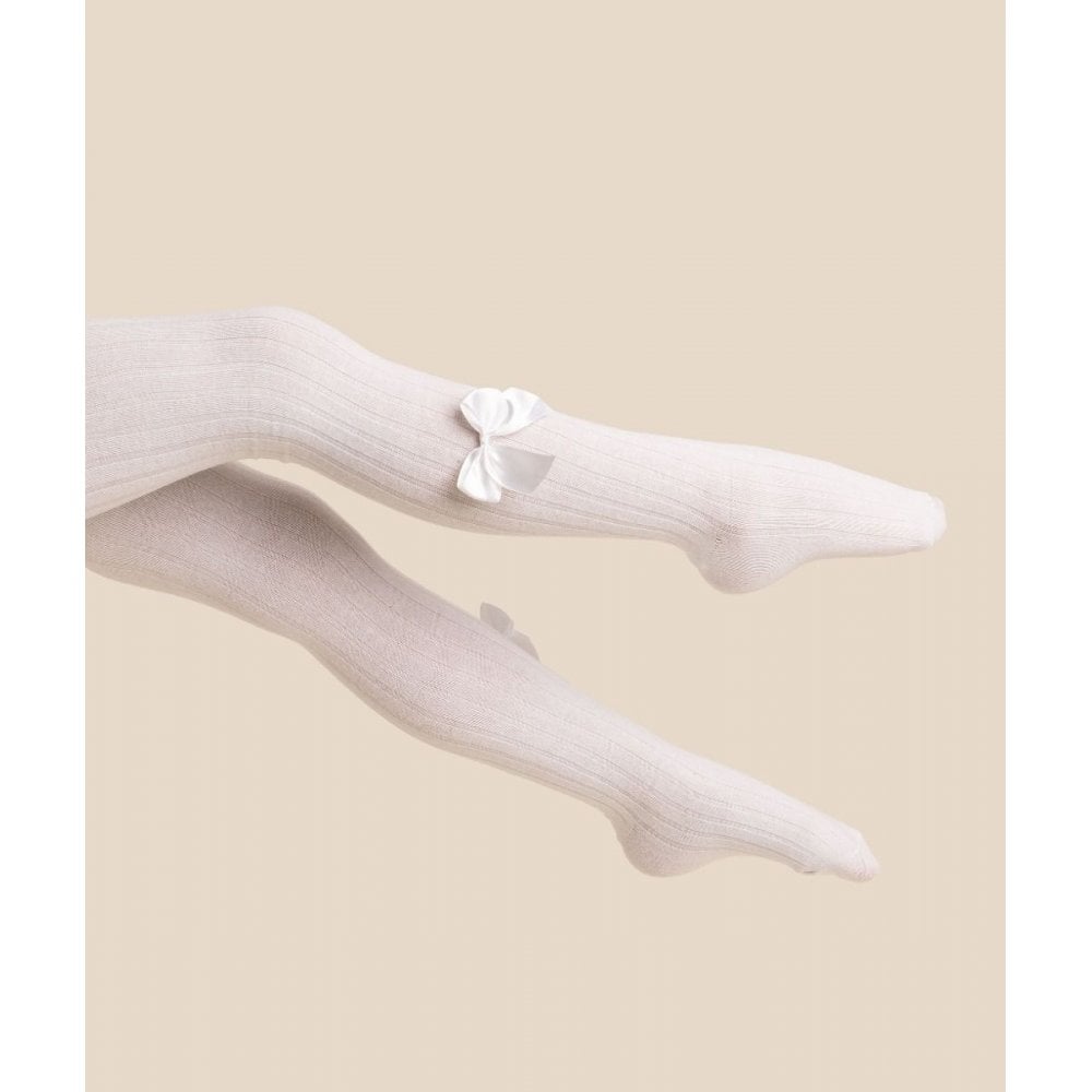 Sevva Ribbed Tights with Bows White