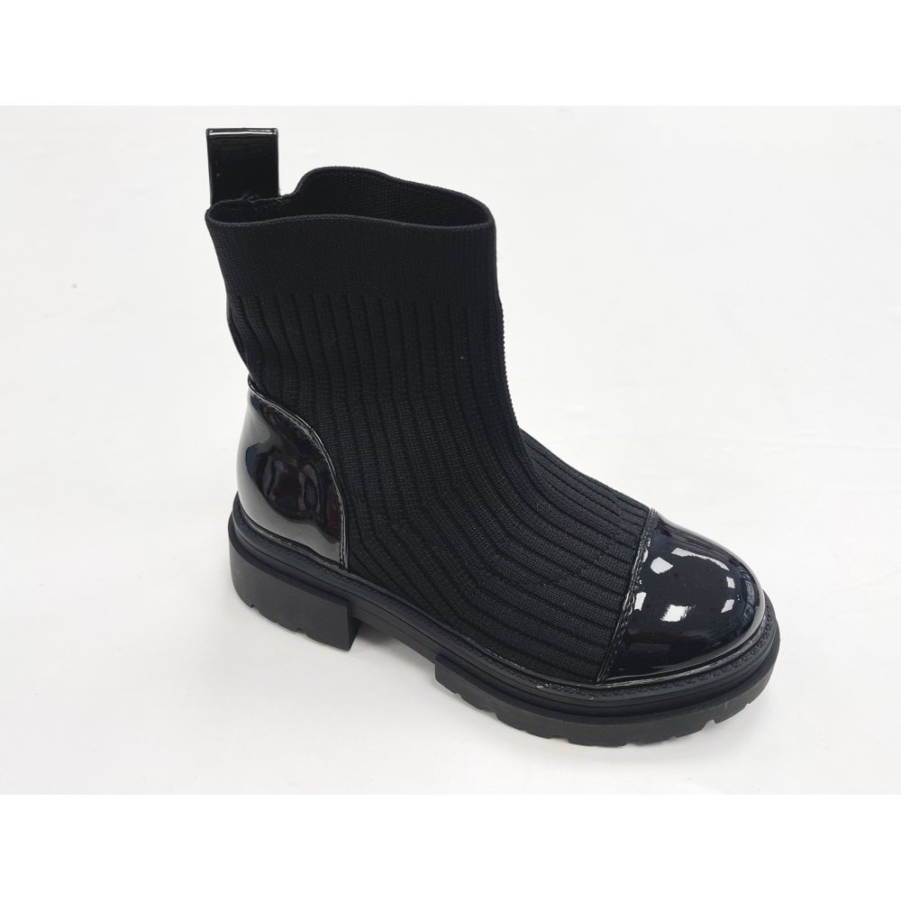 Peggy Black Patent Girls Sock Boots