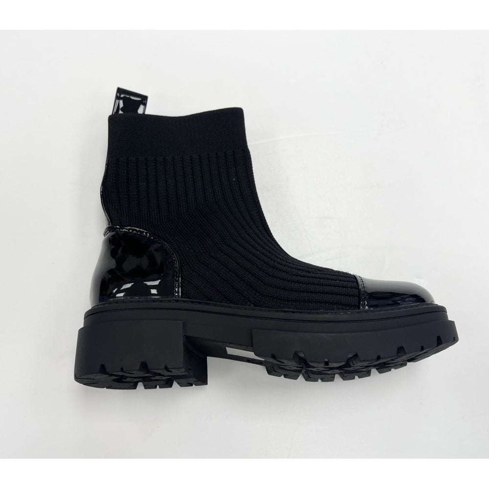 Peggy Black Patent Girls Sock Boots