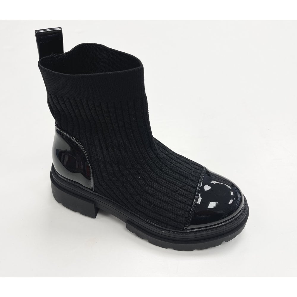 Peggy Black Patent Girls Sock Boots