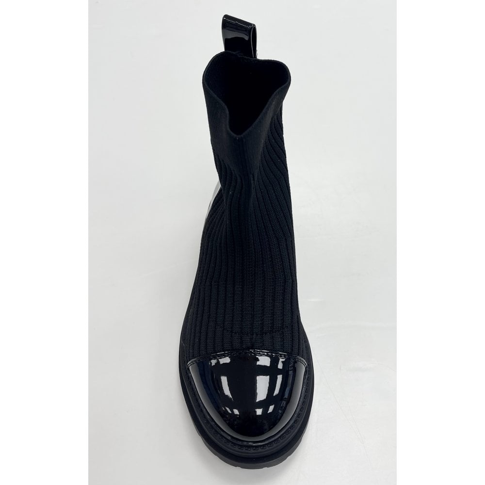 Peggy Black Patent Girls Sock Boots