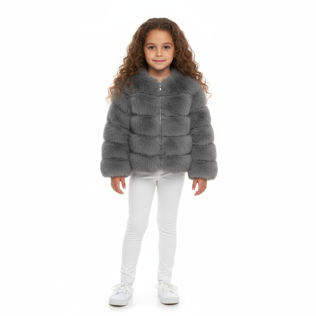 Girls Faux Fur Grey Layered Jacket