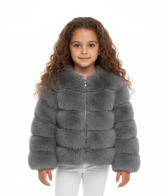 Girls Faux Fur Grey Layered Jacket
