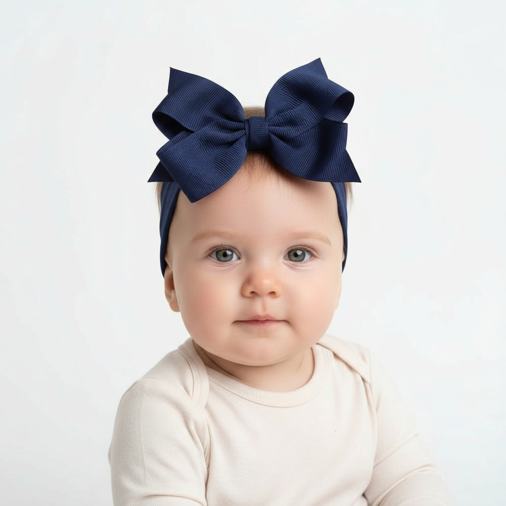 Large Bow Baby Headband Navy
