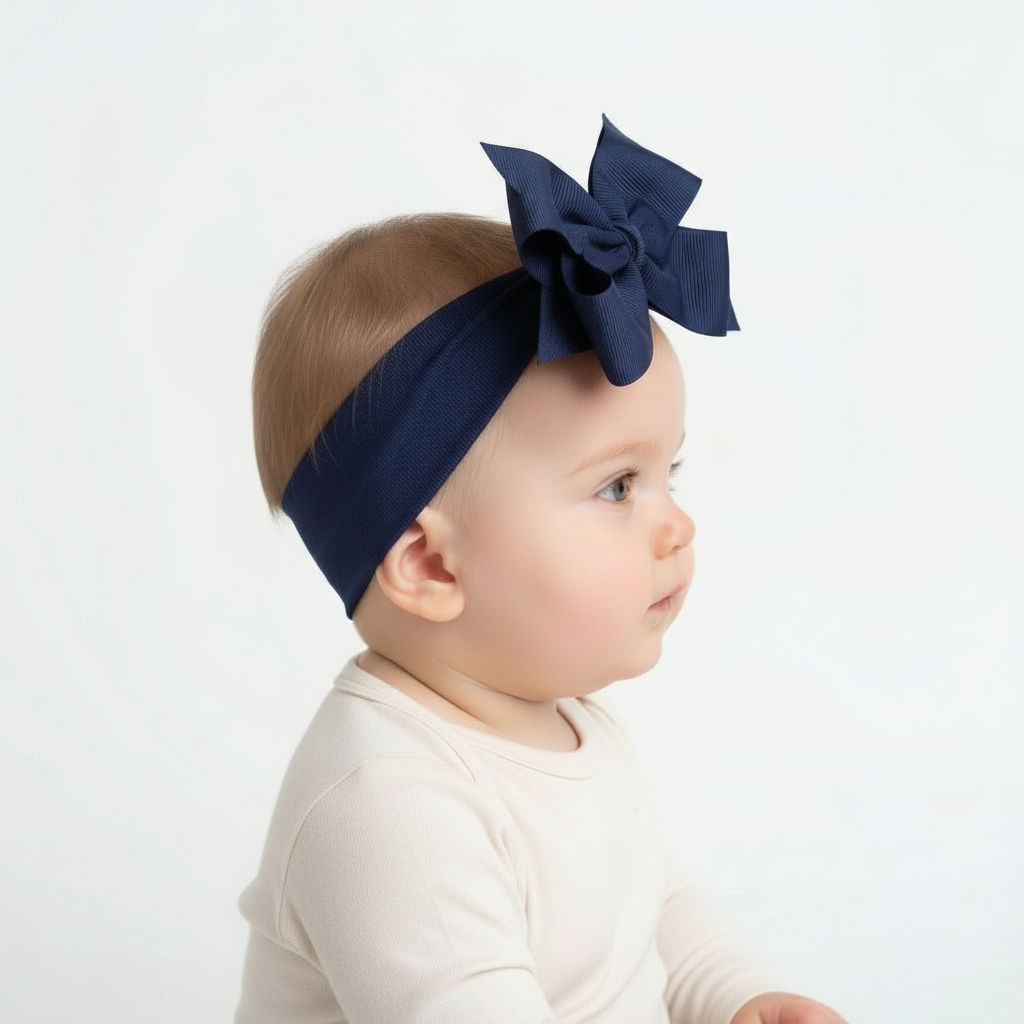 Large Bow Baby Headband Navy