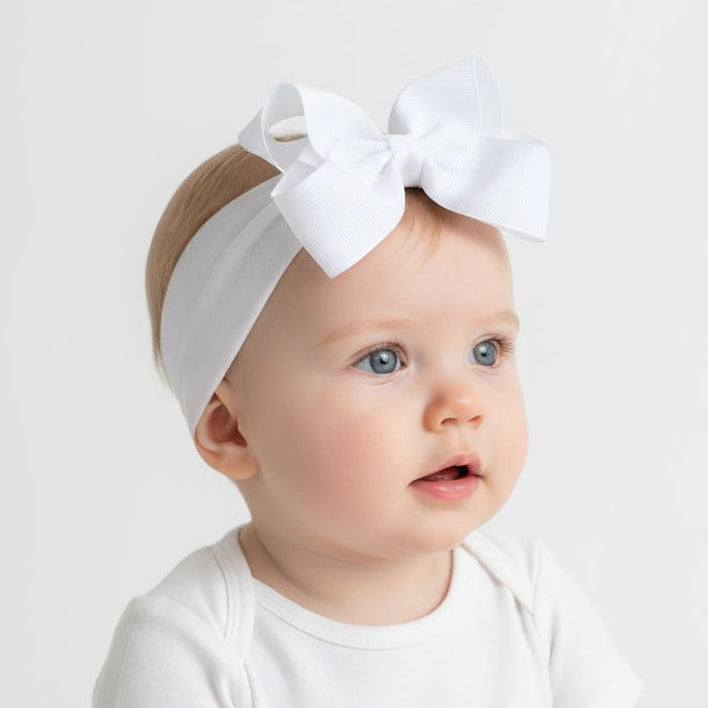Large Bow Baby Headband White