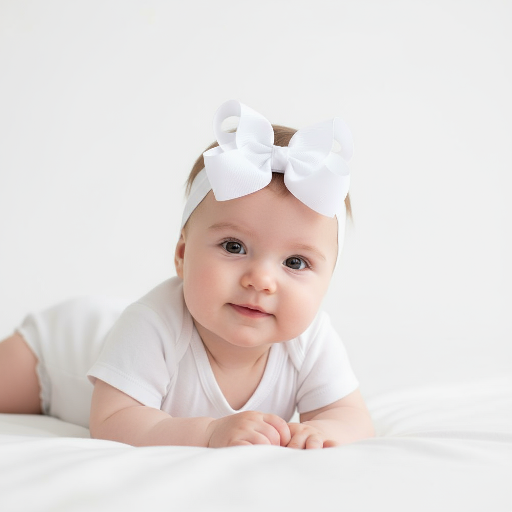 Large Bow Baby Headband White