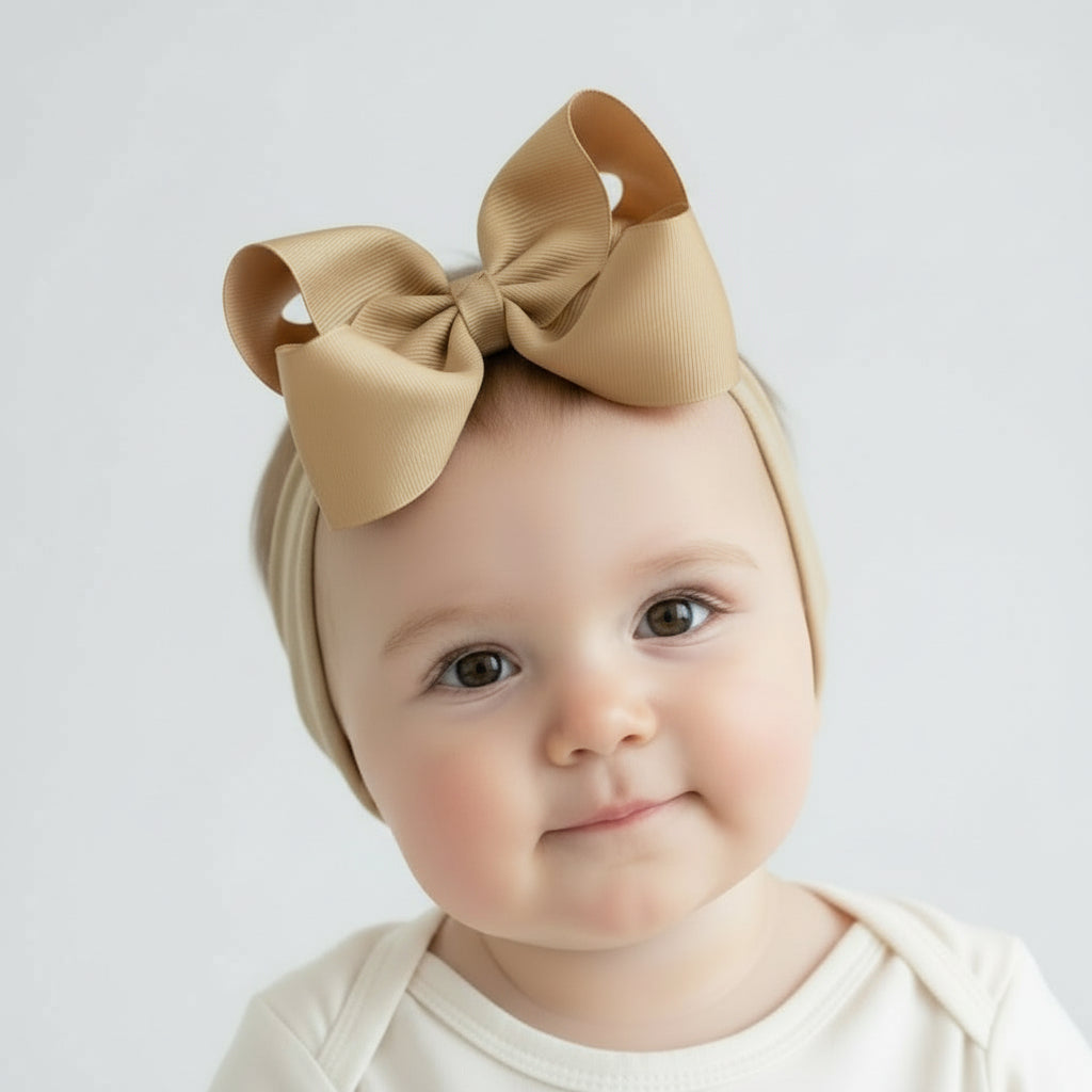 Large Bow Baby Headband Camel