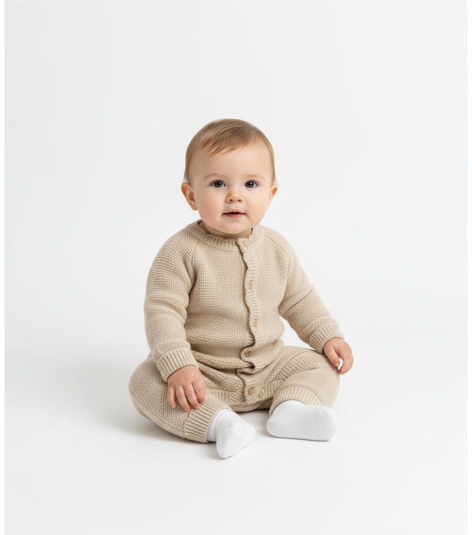 A4953 Scallop Edge Knitted Onesie Taupe