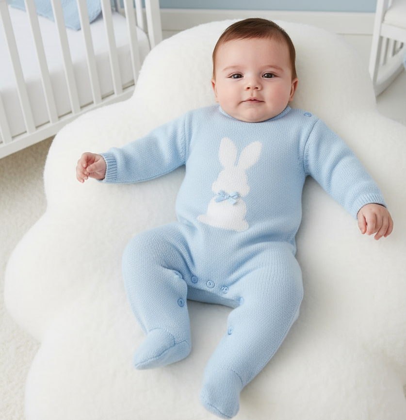A4423 Blue Bunny Knitted Babygrow
