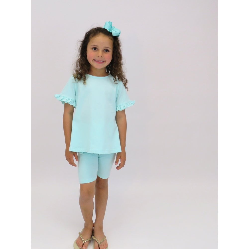 Margot Girls Plain Frill Cycling Short Set Mint