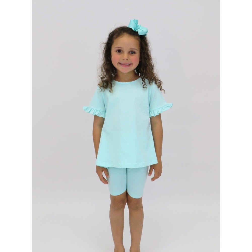 Margot Girls Plain Frill Cycling Short Set Mint