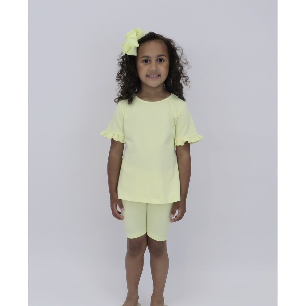 Margot Girls Plain Frill Cycling Short Set Lemon