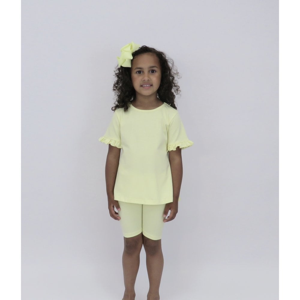 Margot Girls Plain Frill Cycling Short Set Lemon