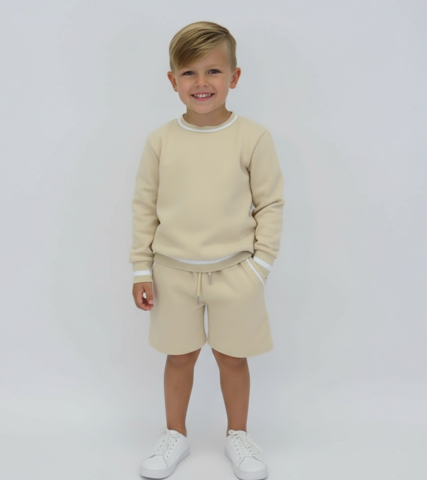 Toby Boys Tracksuit Short Set Beige