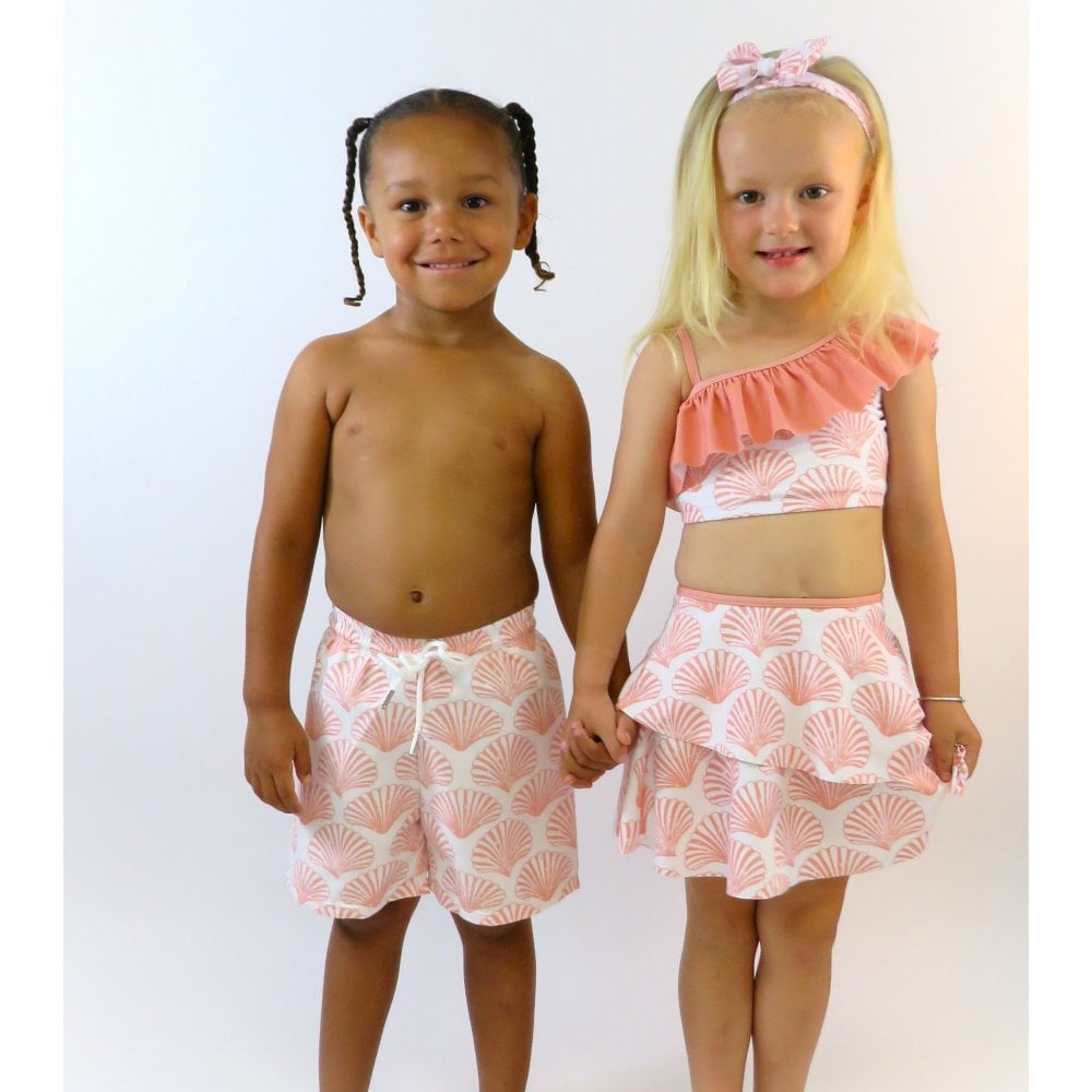 Sheldon Boys Shell Print Swimming Trunks Peach